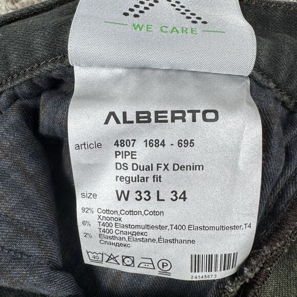 Alberto Pipe Jeans Mens 33x34 DS Dual FX Denim Dark Green Regular Fit NWT - Picture 16 of 16